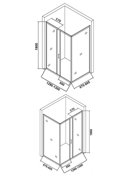 Душевой уголок без поддона (130х88,5) Orange E23-13090TB матовый черый
